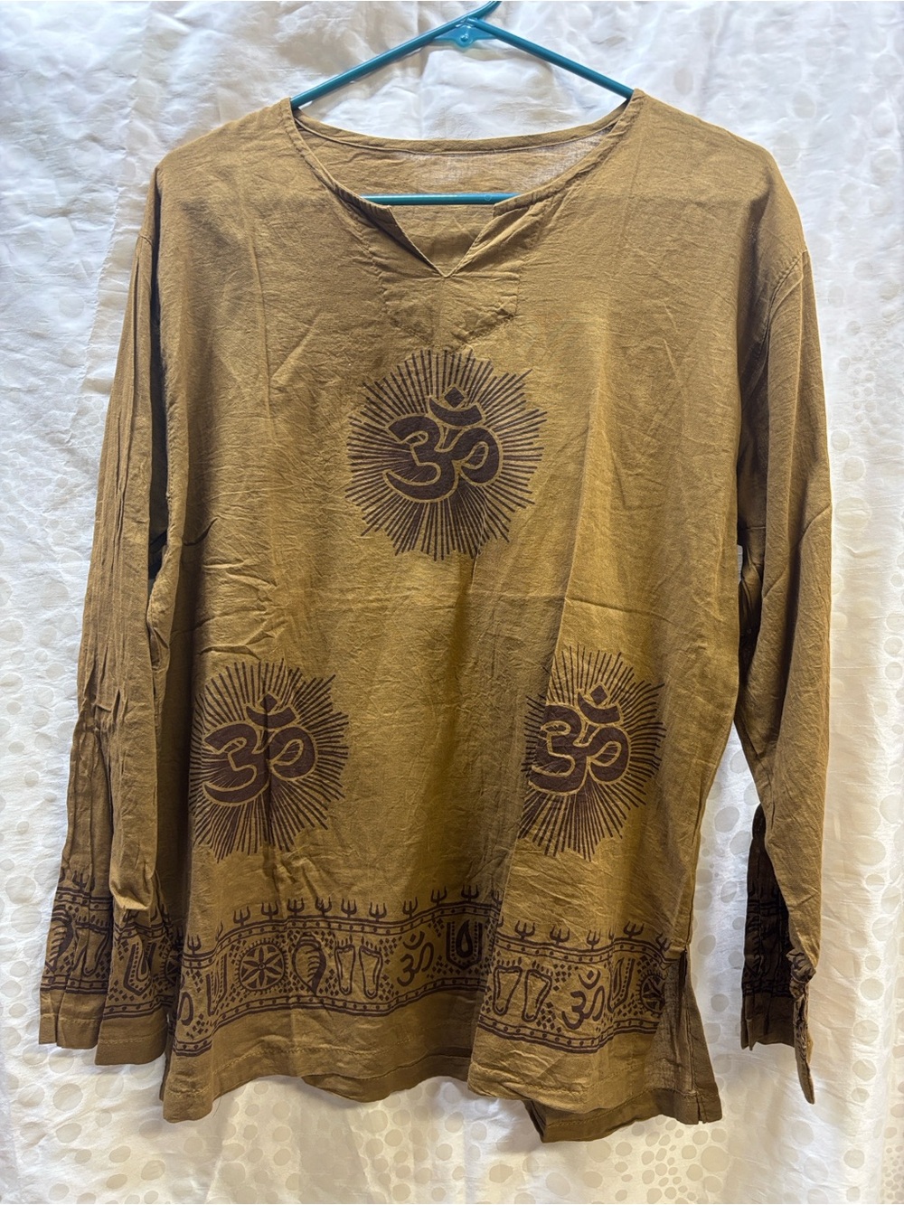 Brown Printed Long-Sleeve Tunic Top